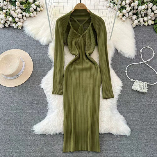 Damen elegantes Maxikleid mit raffinierten Falten und tiefem Ausschnitt R&B