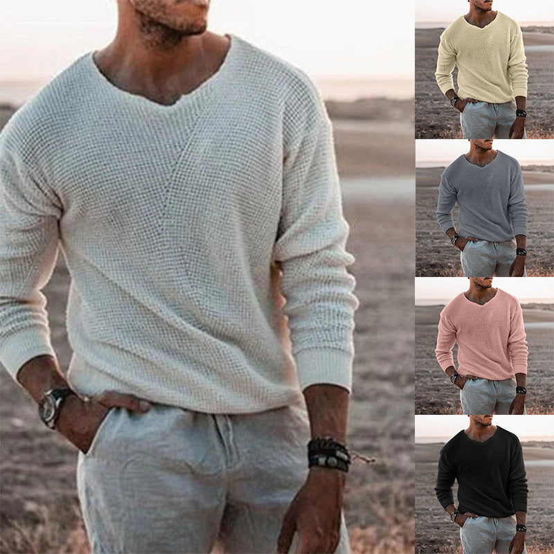 Herren Pullover mit V-Ausschnitt und strukturiertem Design R&B