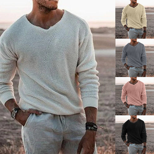 Herren Pullover mit V-Ausschnitt und strukturiertem Design R&B