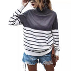Damen gemütlicher Rollkragenpullover mit Streifenmuster R&B