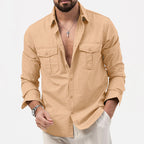 Herren nan legeres Baumwoll-Twill-Hemd mit aufgesetzten Brustklappen und Kentkragen R&B