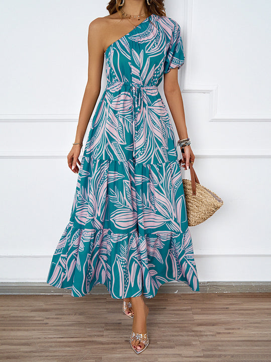 Damen Maxikleid im asymmetrischen Design mit floralem Muster und Wickelgürtel R&B