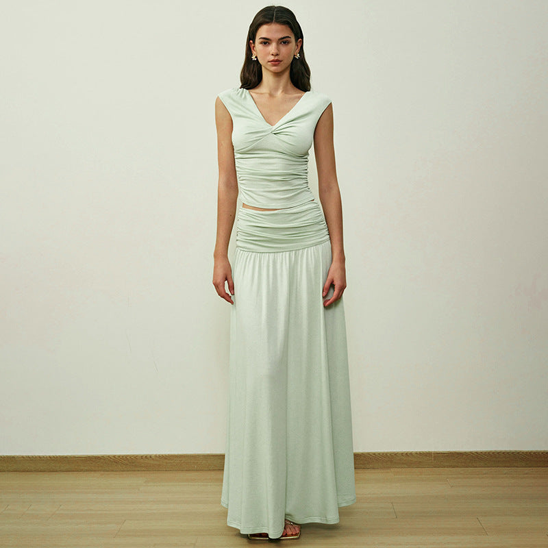 Damen Langarm-Maxikleid mit drapierten Details R&B