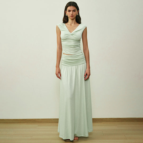 Damen Langarm-Maxikleid mit drapierten Details R&B