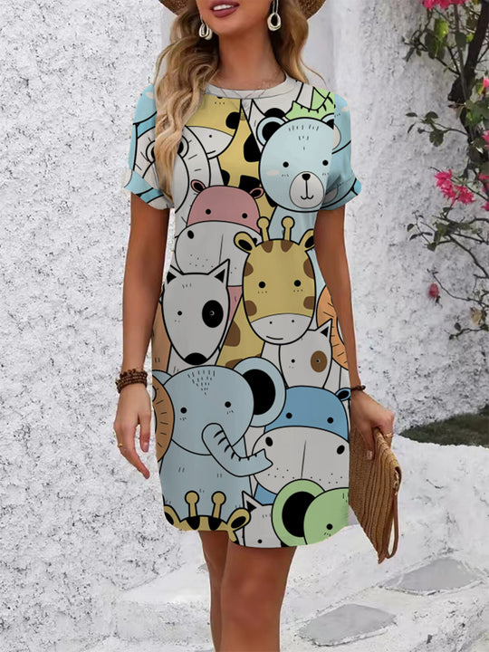 Damen lässiges Kurzarmkleid mit kreativem geometrischen Muster R&B