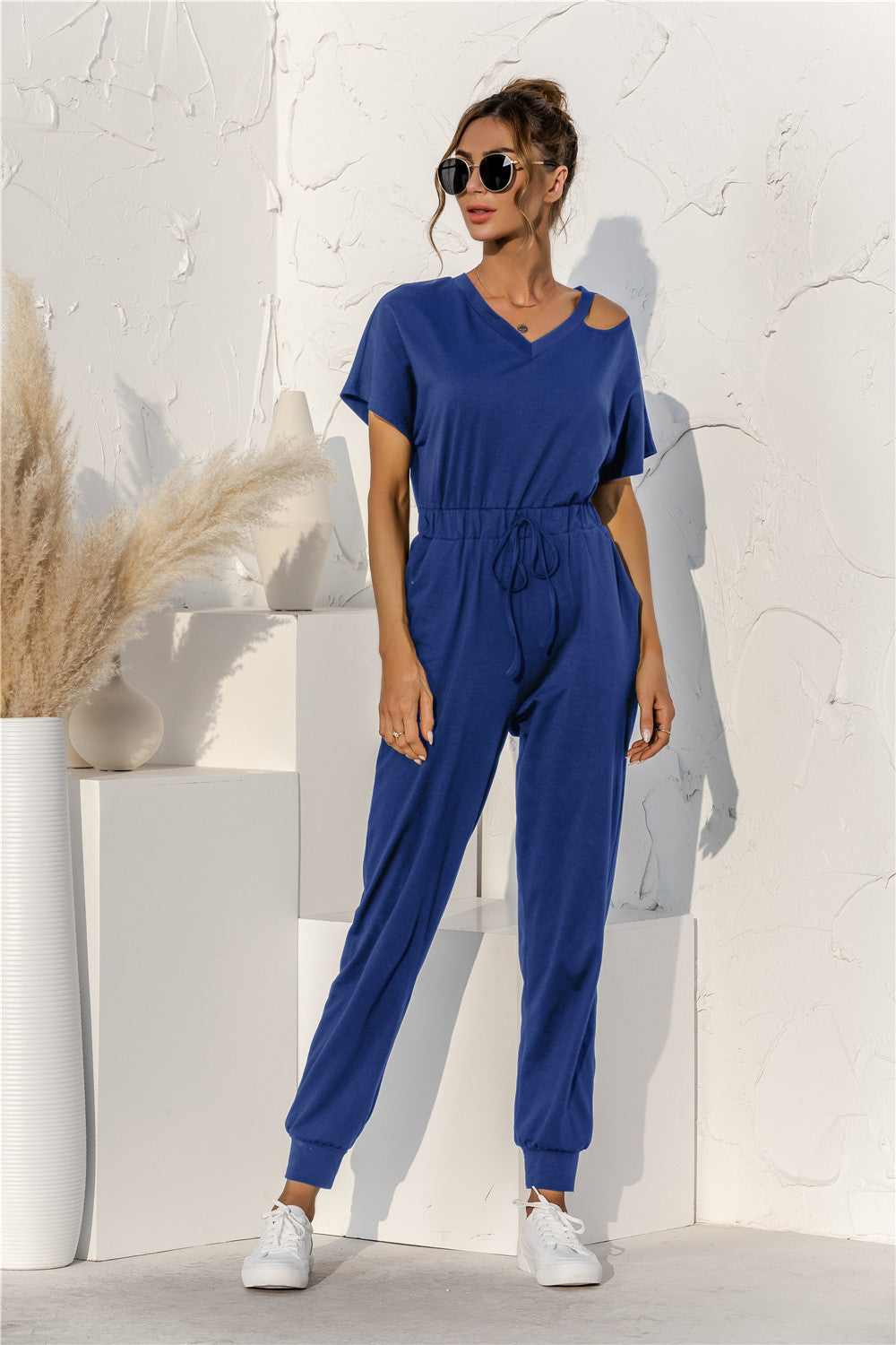 Damen Relaxed Fit Overall mit Kordelzug und Schulterfreies Design R&B