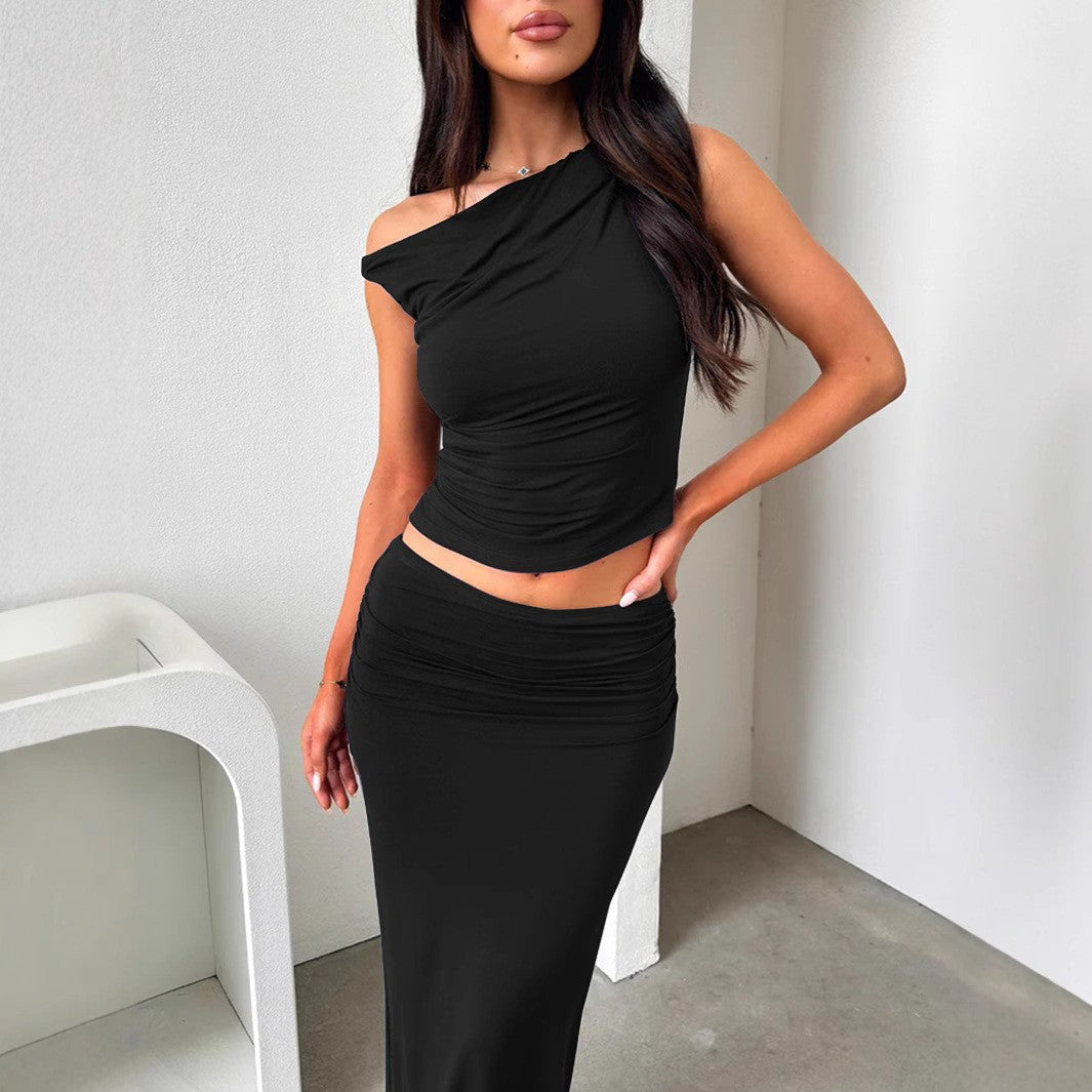 Damen Set aus schulterfreiem Top und Maxi-Rock in gerafftem Design R&B