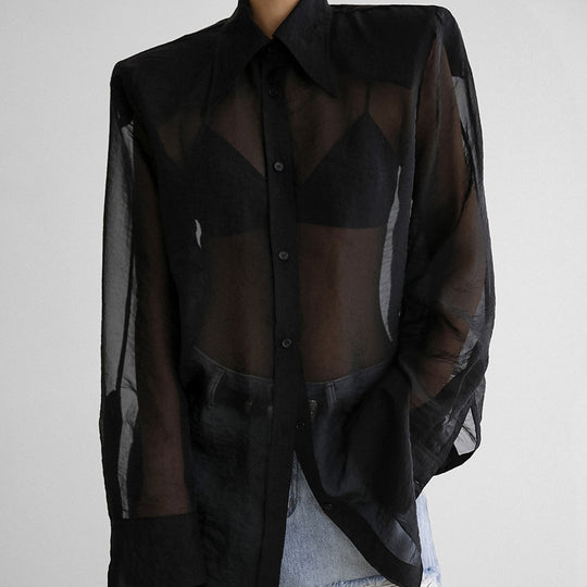 Damen Übergröße Hemdbluse mit asymmetrischem Design und transparenten Ärmeln R&B