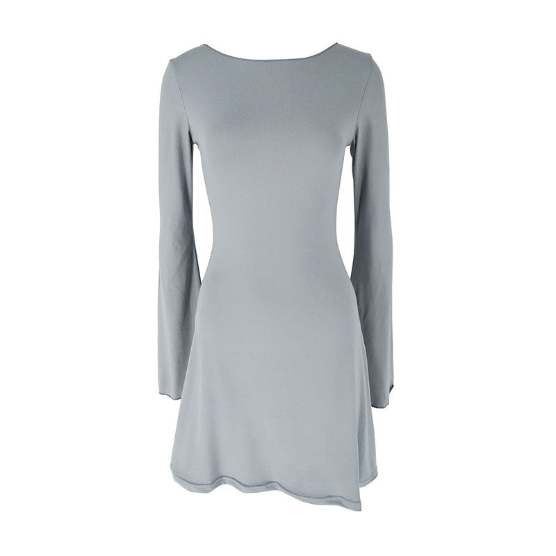 Damen elegantes Langarmkleid mit asymmetrischem Saum und fließendem Schnitt R&B