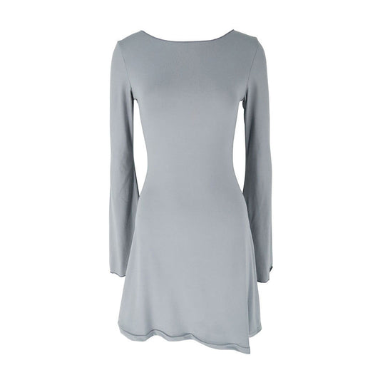 Damen elegantes Langarmkleid mit asymmetrischem Saum und fließendem Schnitt R&B