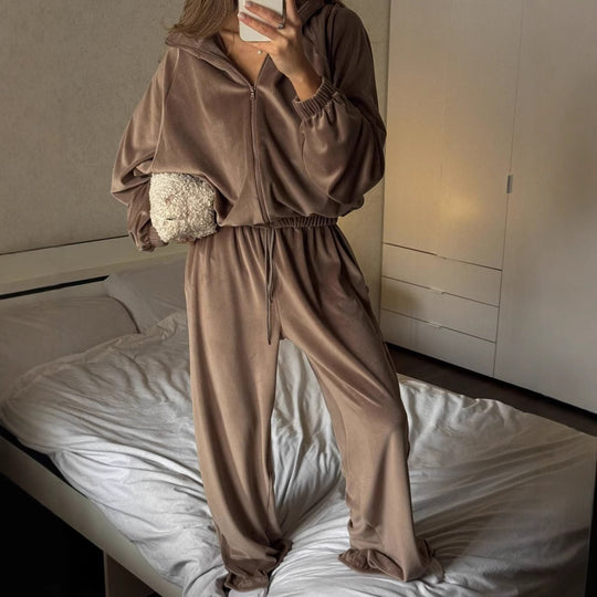 Damen sportliches Lounge-Set aus weichem Fleece mit lockerem Schnitt R&B