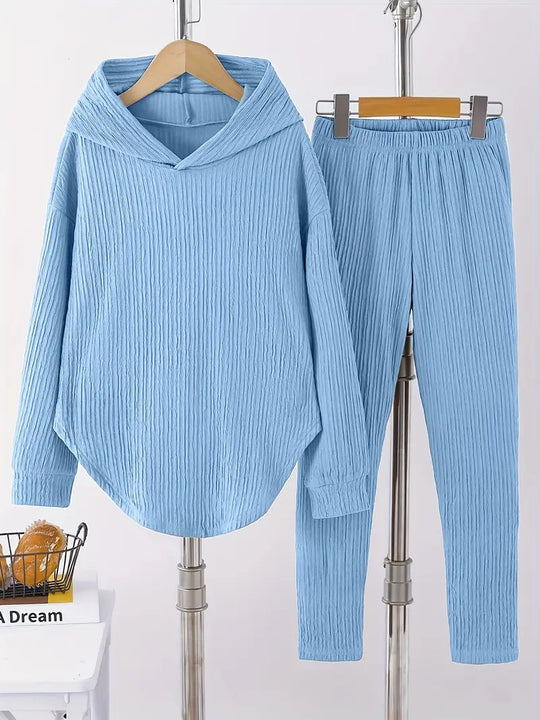 Damen lässiger Sweat-Pulli und -Hose Set mit strukturiertem Design R&B