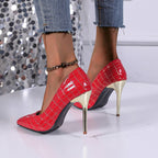 Damen Elegante High Heel Pumps mit glänzendem Krokodil-Design und markantem Absatz R&B