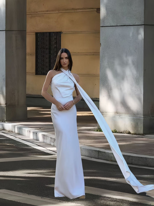 Damen Elegantes und fließendes Abendkleid mit asymmetrischem Ausschnitt R&B