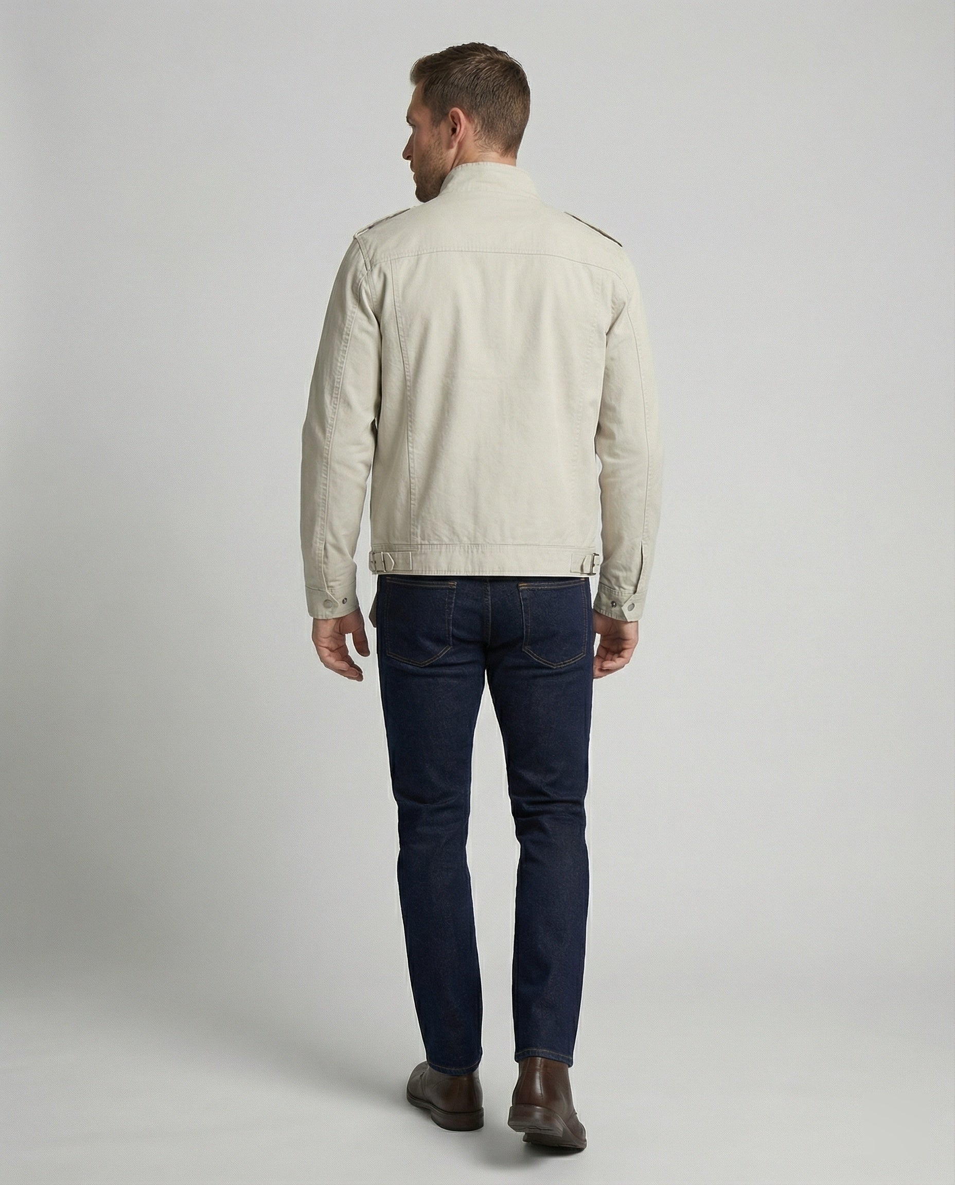 Herren weit geschnittene Kunstlederjacke mit Stehkragen und Brustreißverschlüssen R&B