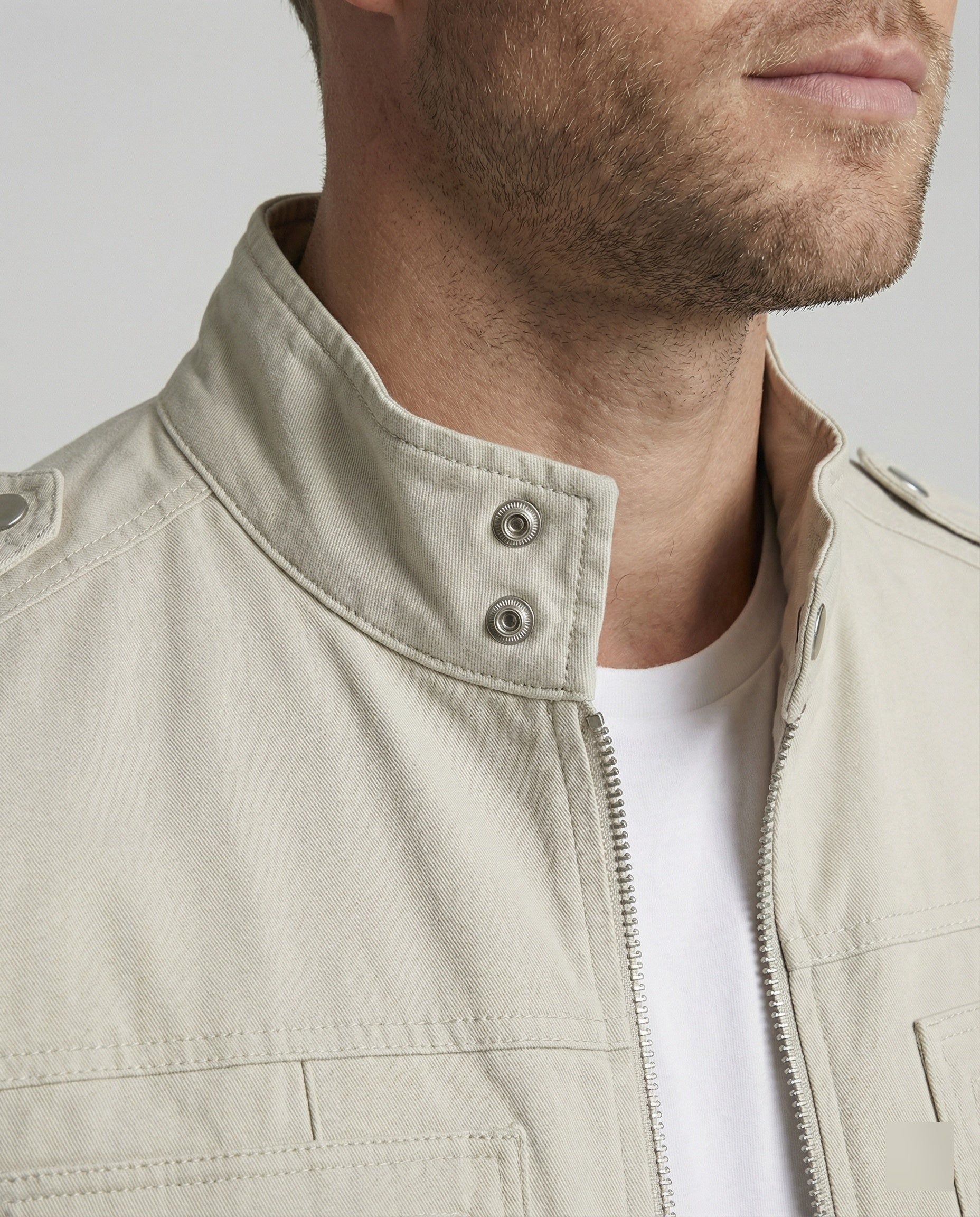 Herren weit geschnittene Kunstlederjacke mit Stehkragen und Brustreißverschlüssen R&B