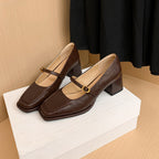 Damen elegante Mary Janes mit Blockabsatz und modischer Schnalle R&B