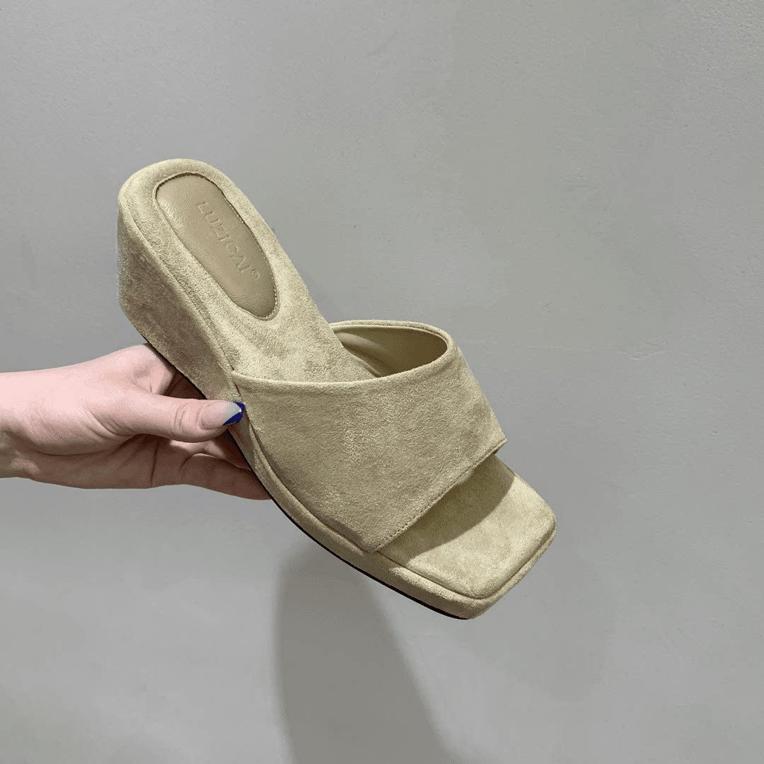 Damen Wedge-Pantoletten mit weichem Veloursleder und komfortablem Fußbett R&B