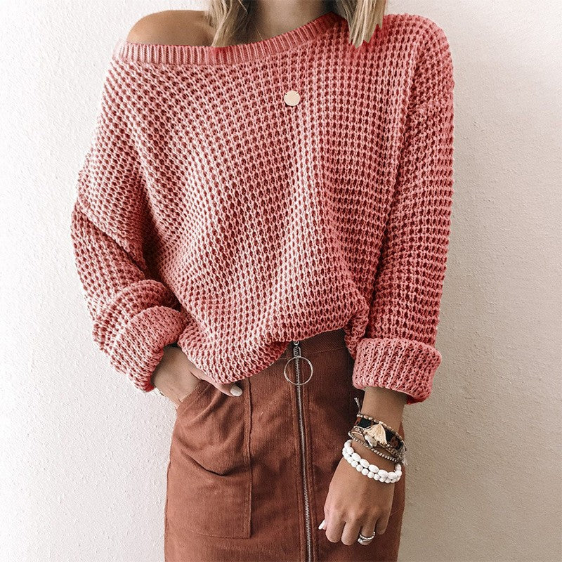 Damen lässiger Strickpullover im modernen Netzdesign R&B