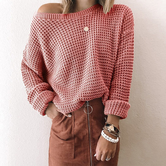 Damen lässiger Strickpullover im modernen Netzdesign R&B