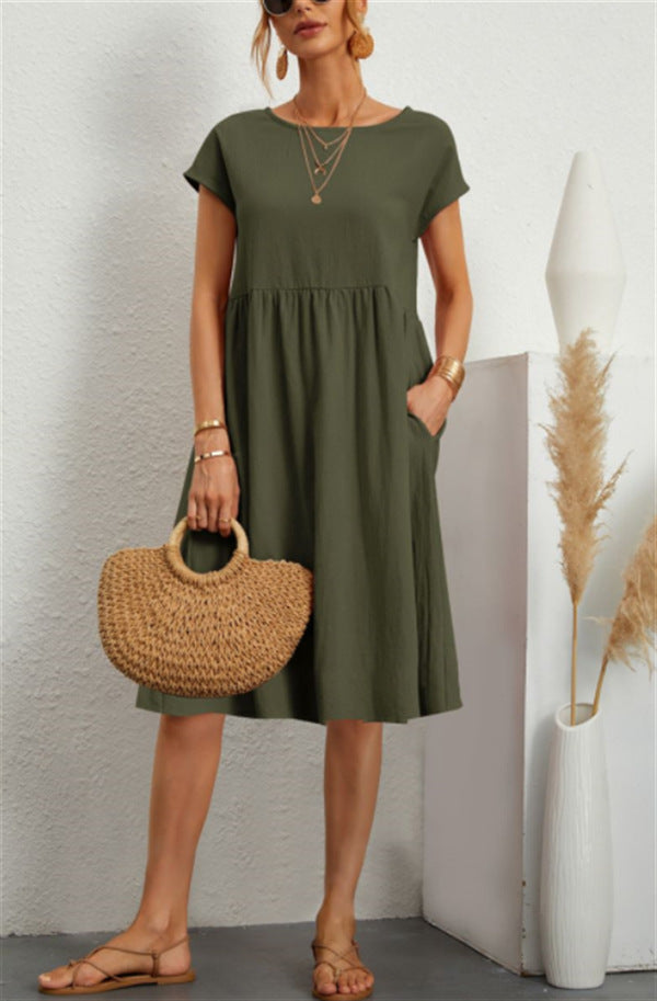 Damen Freizeitleinenkleid mit leichtem Schnitt und Taschen R&B
