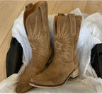Damen nan Wildleder Westernstiefel mit spitzer Kappe und mittelhohem Blockabsatz R&B