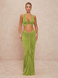 Damen Elegantes Wickelkleid mit Cut-Outs und fließendem Stoff R&B