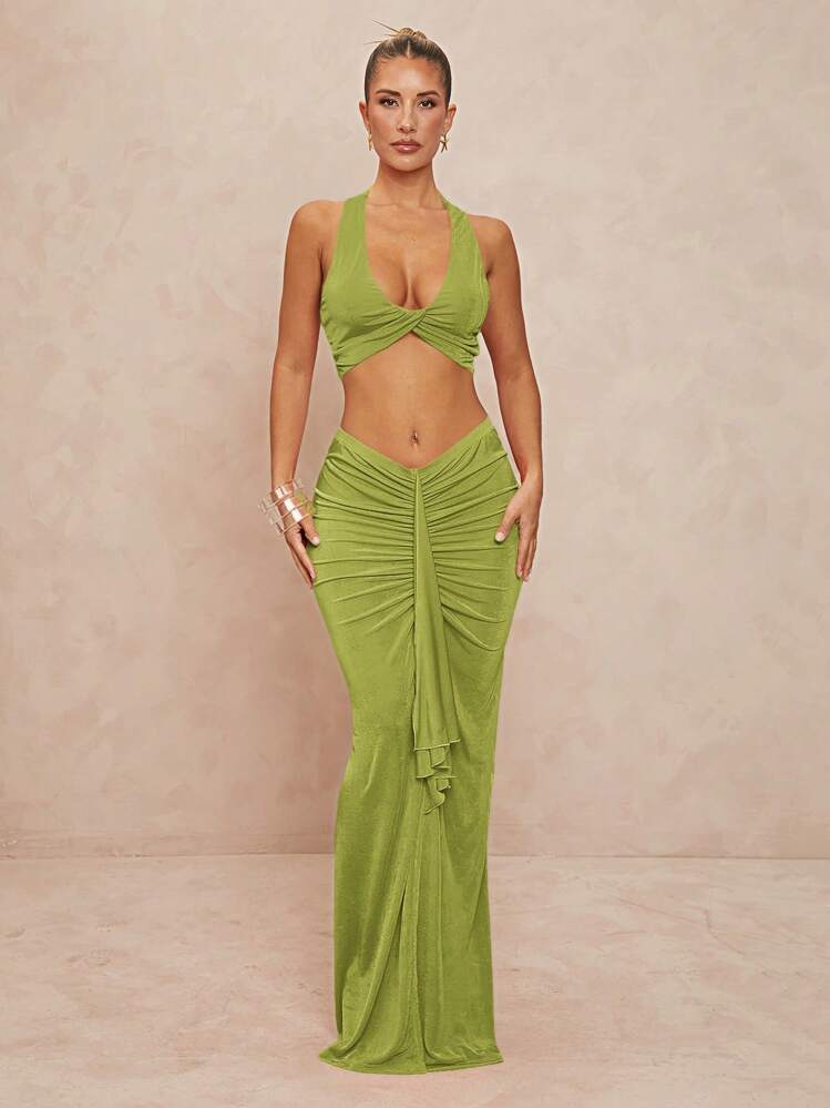 Damen Elegantes Wickelkleid mit Cut-Outs und fließendem Stoff R&B