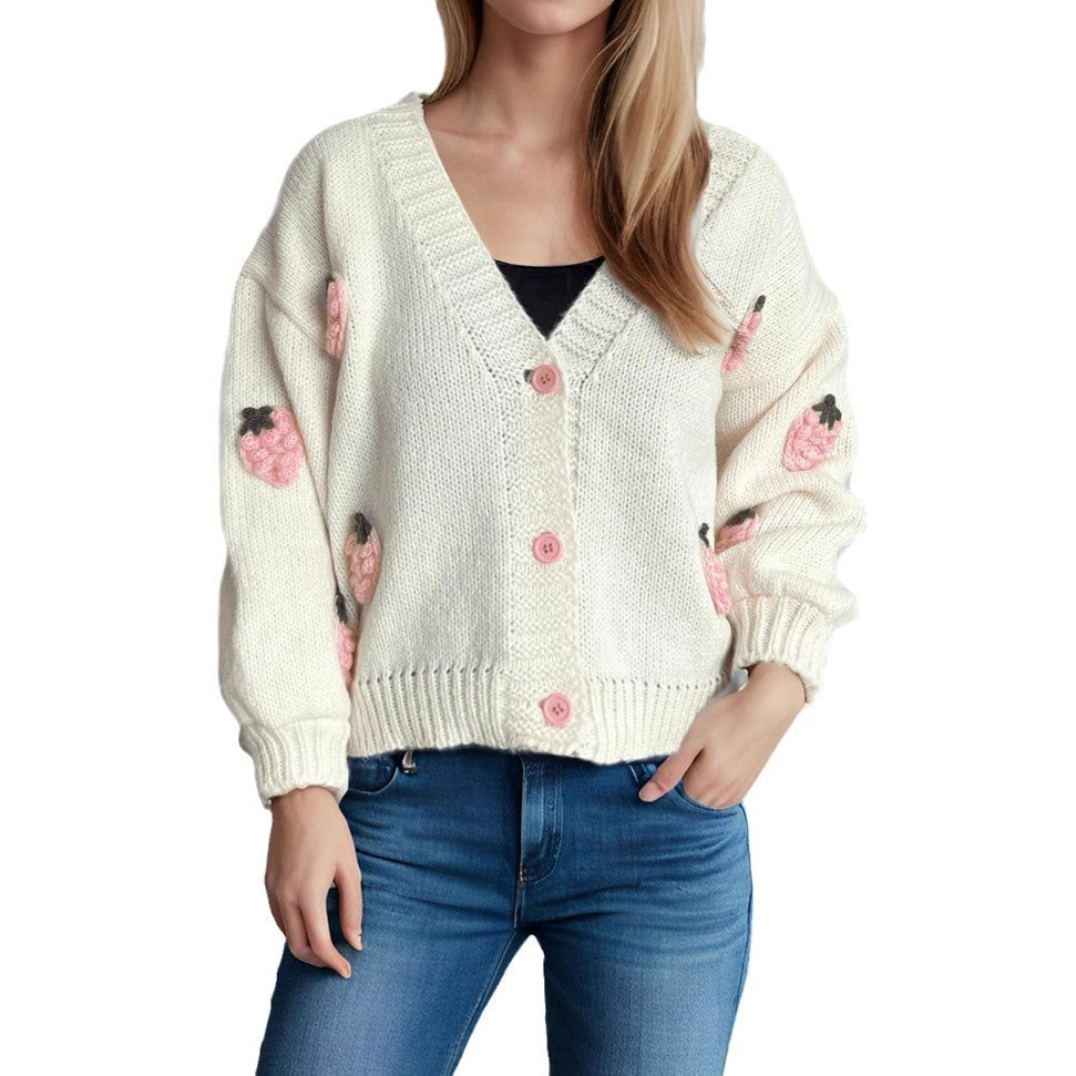 Damen Strickjacke mit verspielten Obstapplikationen R&B