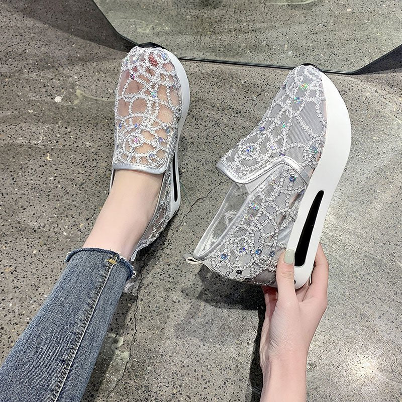 Damen Slip-On Sneakers mit funkelndem Strass und elastischem Riemen R&B