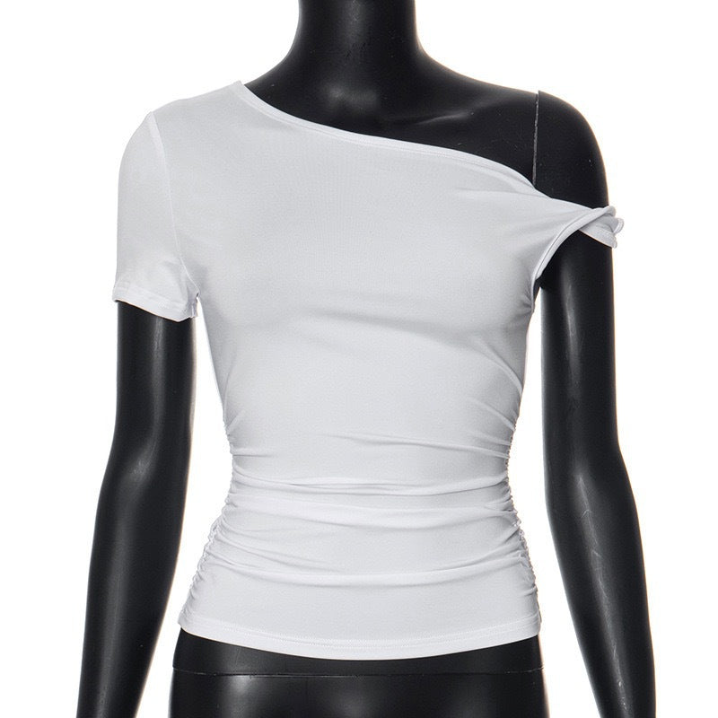 Damen Schulterfreies Crop-Top mit Raffung und modischen Knoten R&B
