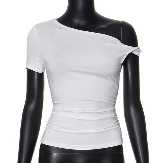 Damen Schulterfreies Crop-Top mit Raffung und modischen Knoten R&B