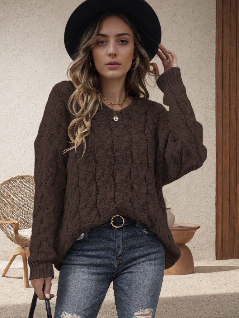 Damen Grobstrickpullover mit modernem Zopfdesign und weitem Schnitt R&B