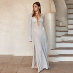 Damen Netz-Strandkleid mit tiefem V-Ausschnitt und einzigartigem Ringdetail R&B