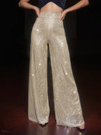 Damen Glänzende Palazzohose mit funkelndem Pailletten-Design R&B