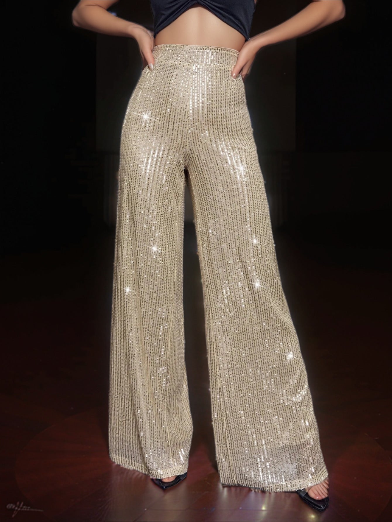 Damen Glänzende Palazzohose mit funkelndem Pailletten-Design R&B