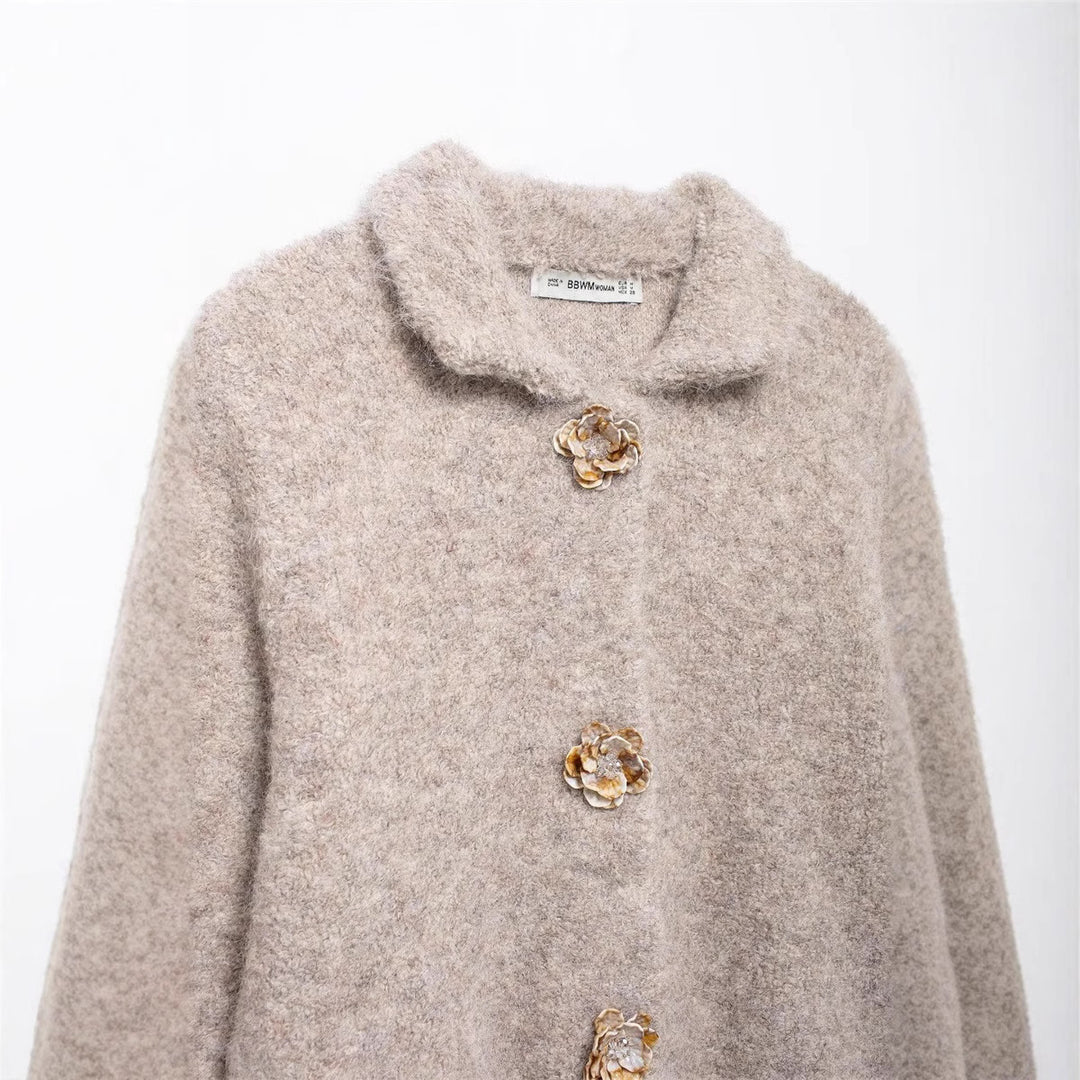 Damen Kuschelige Strickjacke mit dekorativen Knöpfen R&B