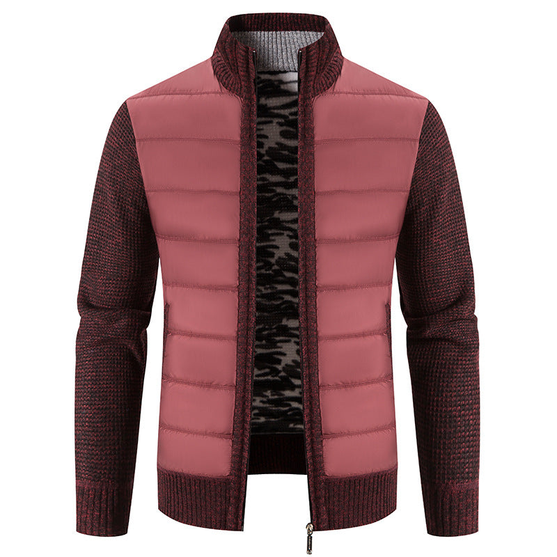 Herren Steppjacke mit hybridem Strickdesign und hohem Kragen