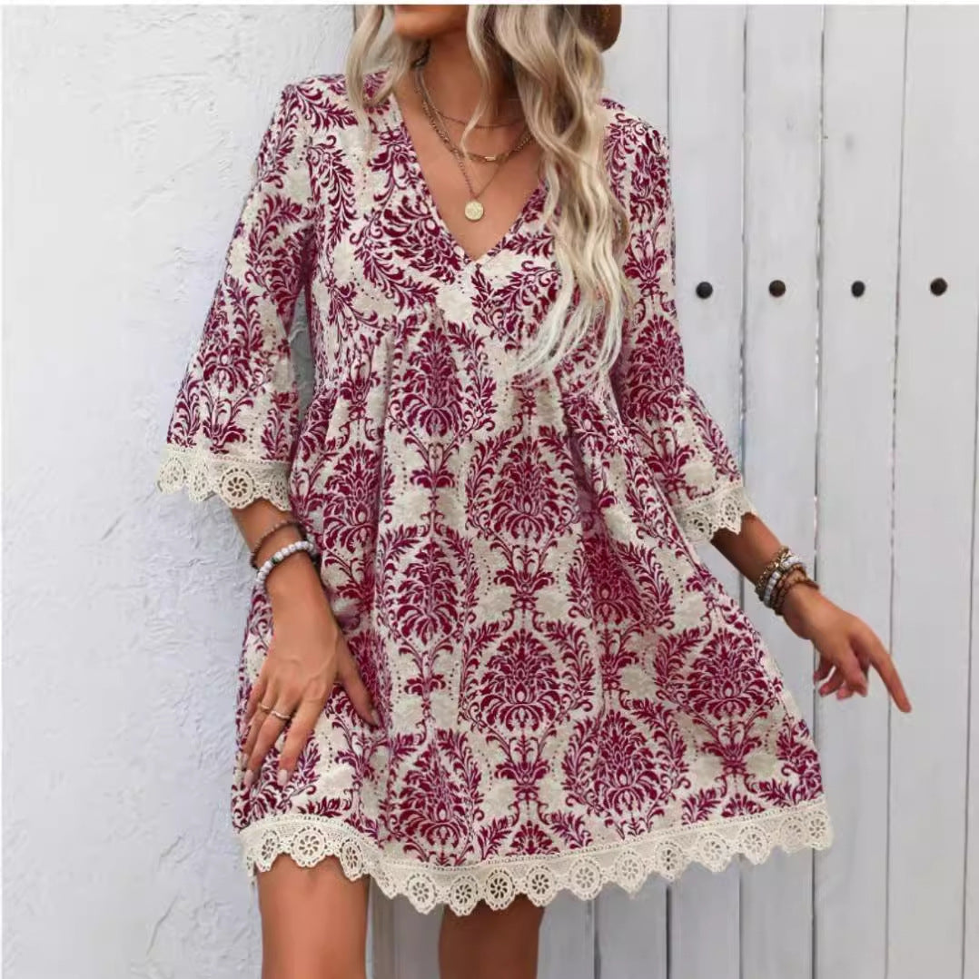 Damen Tunika-Kleid mit viktorianischem Muster und Spitzenakzenten R&B