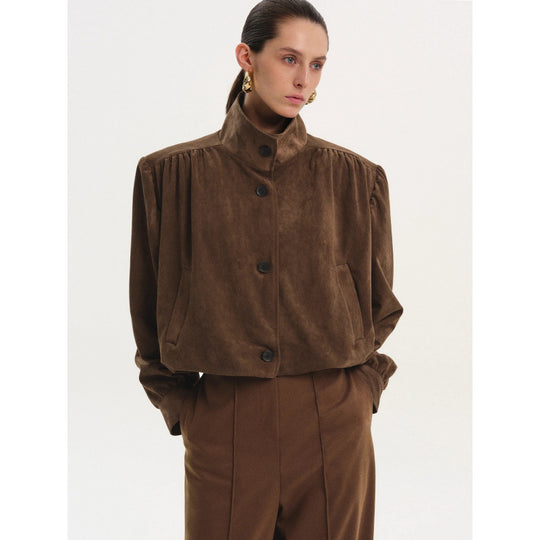 Damen elegante Jacke mit strukturierten Puffärmeln und Knopfdetail R&B