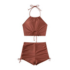 Damen Bikiniset mit gerafftem Crop-Top und freizügigen Shorts