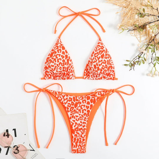 Damen Triangel-Bikini mit Verspieltem Leopardenmuster und Verstellbaren Trägern R&B