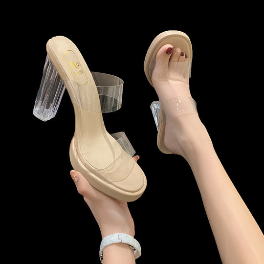 Damen elegante Plateau-Pumps mit transparentem Obermaterial und schickem Blockabsatz R&B