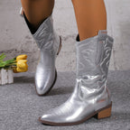 Damen Cowboy-Stiefel mit kunstvollem Stickdesign und modischem Glanz R&B