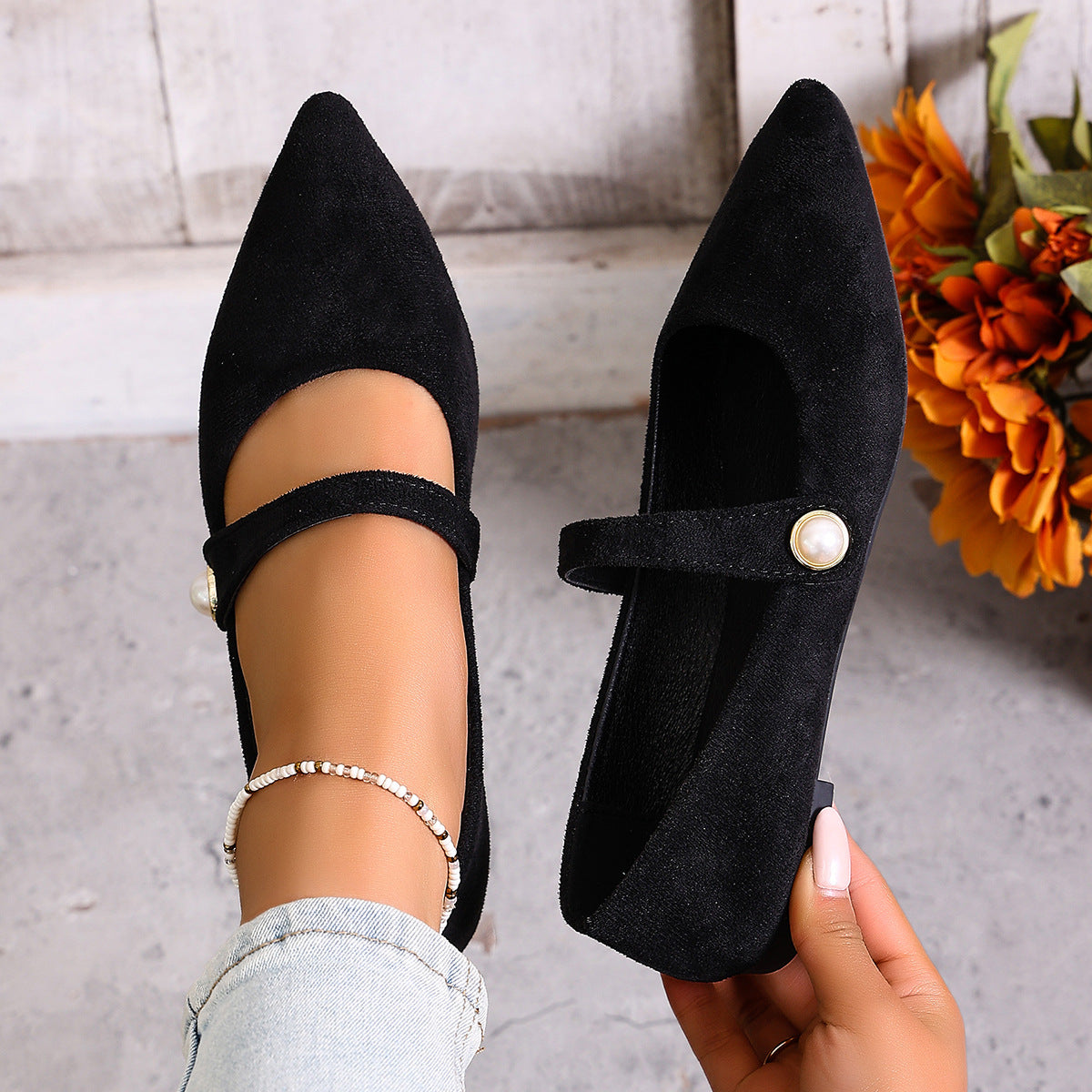 Damen Elegante Slingback-Ballerinas mit modischem Perlen-Detail R&B