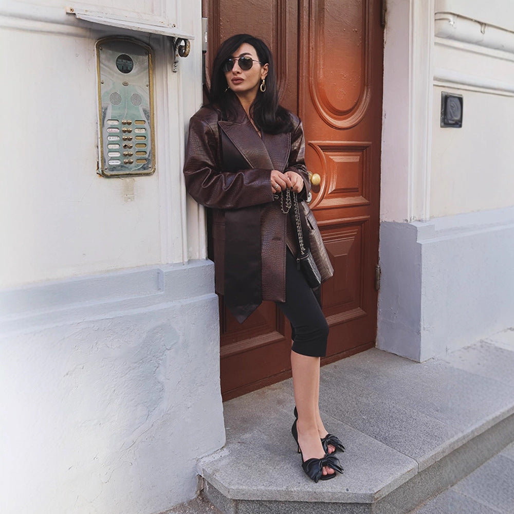 Damen modischer Kunstleder-Blazer mit Croco-Optik R&B