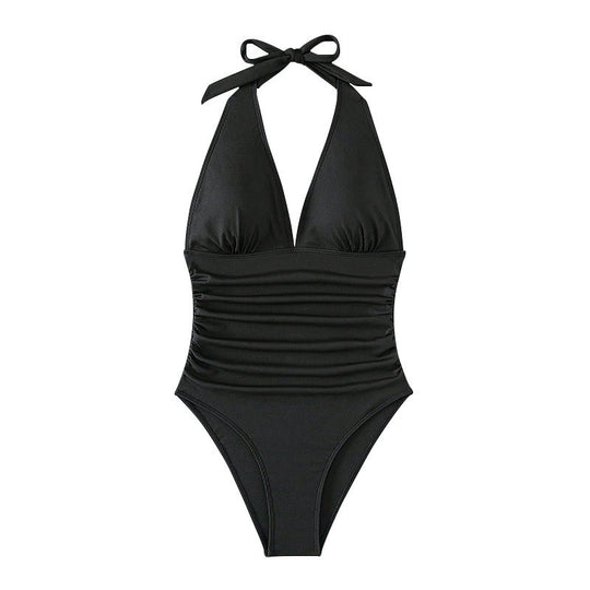 Damen Einteiler Badeanzug mit elegantem V-Ausschnitt und figurbetontem Schnitt R&B