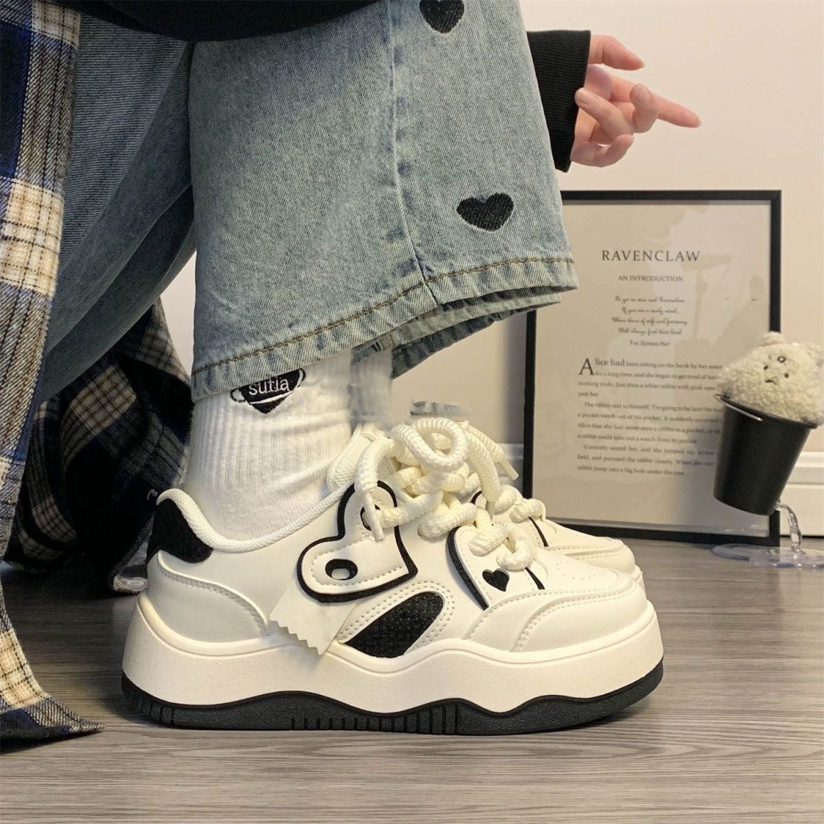 Damen modische Plüsch Sneakers mit dicker Sohle R&B