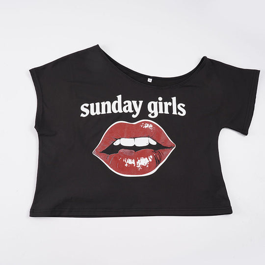 Damen Oversized T-Shirt mit kreativem Lippen-Print R&B