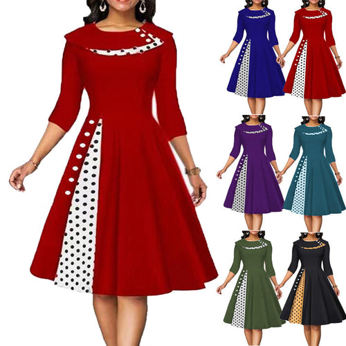Damen Vintage Elegantes Kleid mit einzigartigem Polka-Dot-Design und ausgestelltem Rock R&B